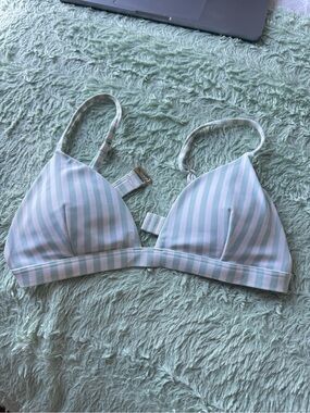 Striped blue bikini top